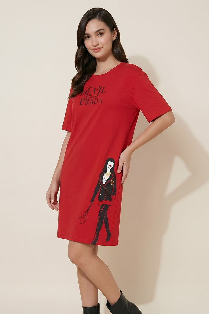 Zivame Devil Wears Prada Knit Cotton Lifewear Dress - Flame Scarlet — image 6